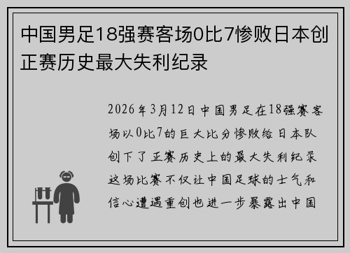 中国男足18强赛客场0比7惨败日本创正赛历史最大失利纪录